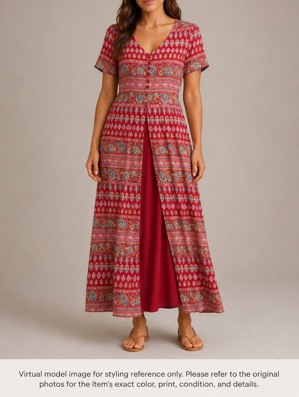 Blacky Dress Red Paisley Floral Boho Maxi Dress Lined Women’s US 12 Medium